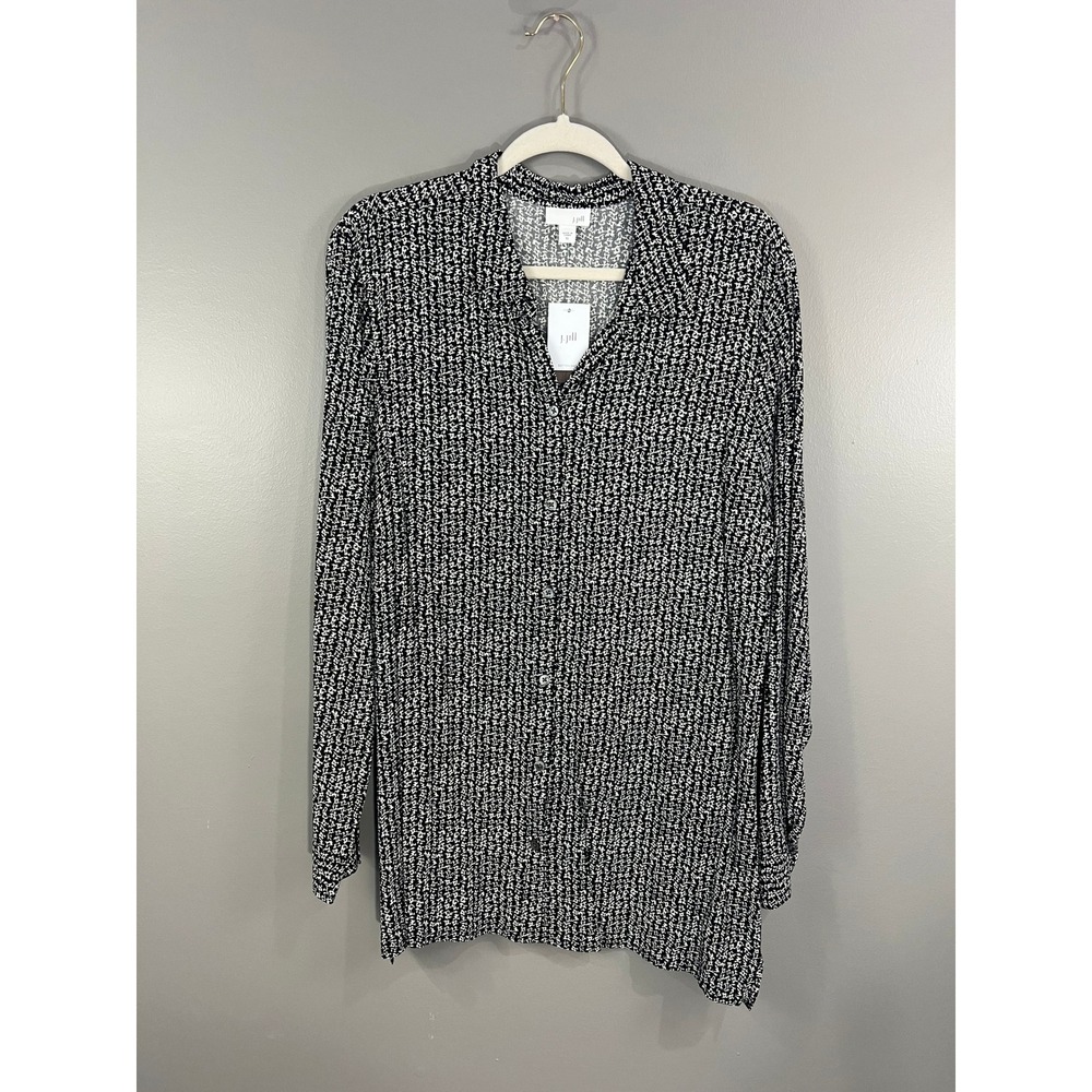J. Jill Button Down Tunic Women XL Black White New Abstract Print Long Sleeve